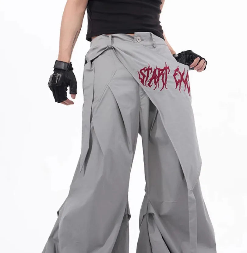 Korean style boys wide-leg summer pants in black or grey solid colours