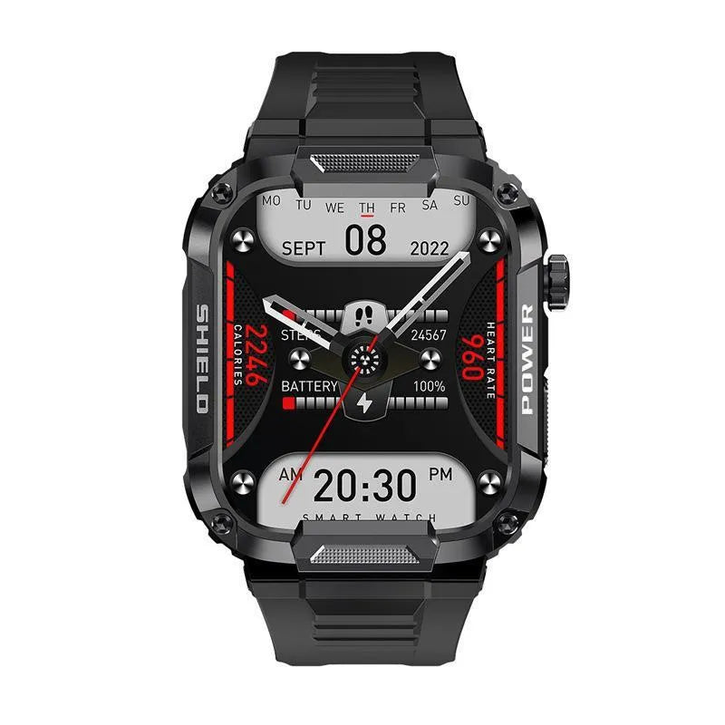 Smart three-proof watch with HD large screen, Bluetooth calling, and health sensors on a wrist