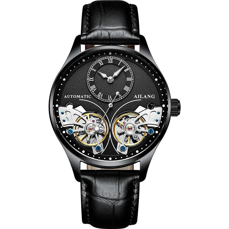 Automatic men's watch with tourbillon and moon phase displays in titanium case