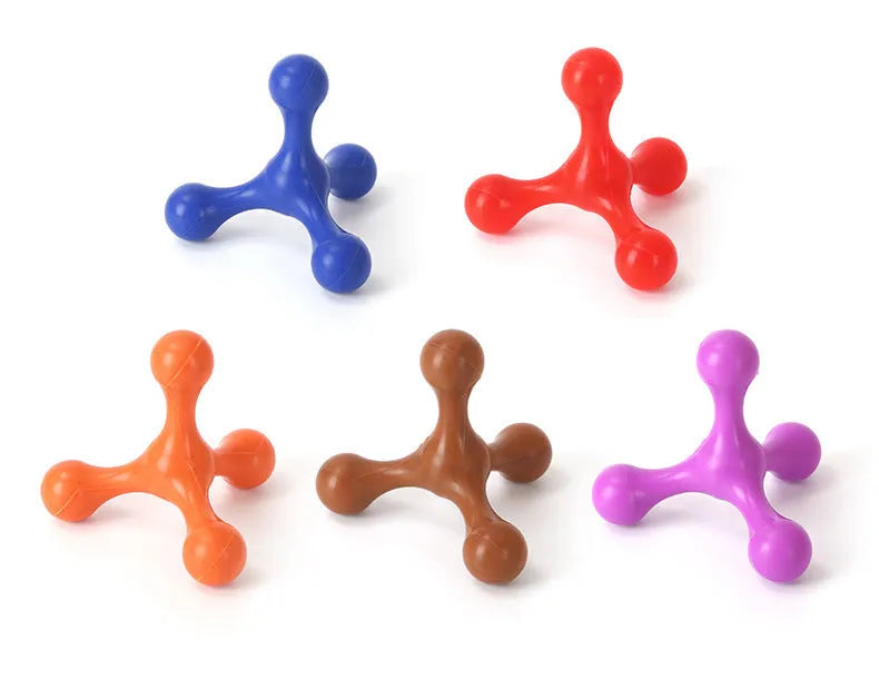 Blue silicone puppy teething toy with three legs, measuring 9.5 cm for small and medium dogs.