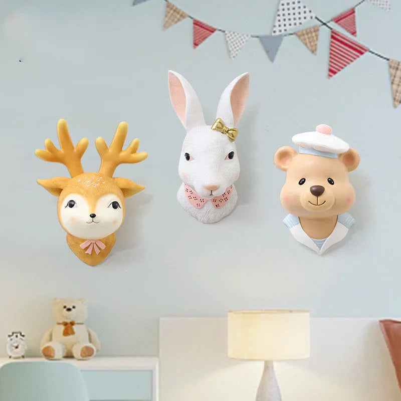 Resin cartoon rabbit wall decor in Rabbit style with traceless nail, expansion screw, and nail-free sticker.