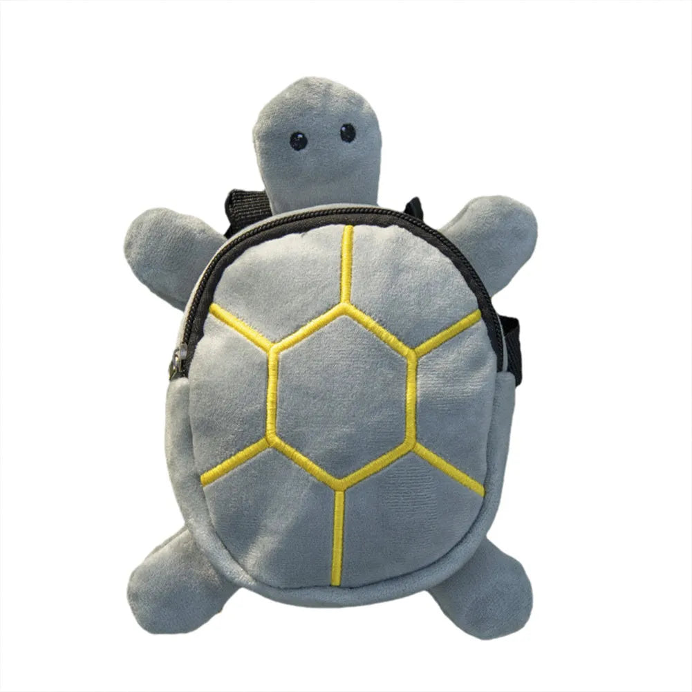Cartoon turtle shaped velvet dog backpack harness vest with metal zipper in brown colour