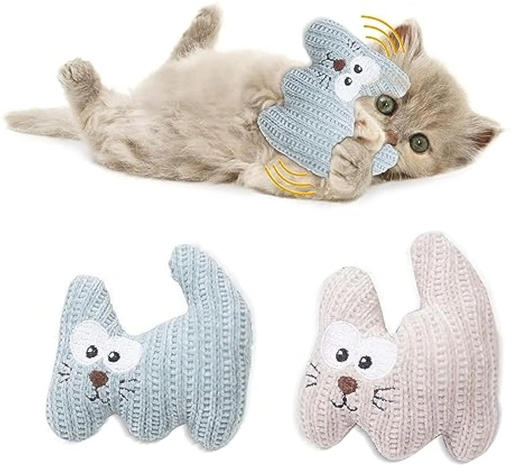 Cyan plush rope cat chew toy with bell and catnip, measuring 12x11 cm.