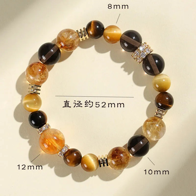 Natural yellow artificial crystal bead bracelet with 10mm tower beads on a string.