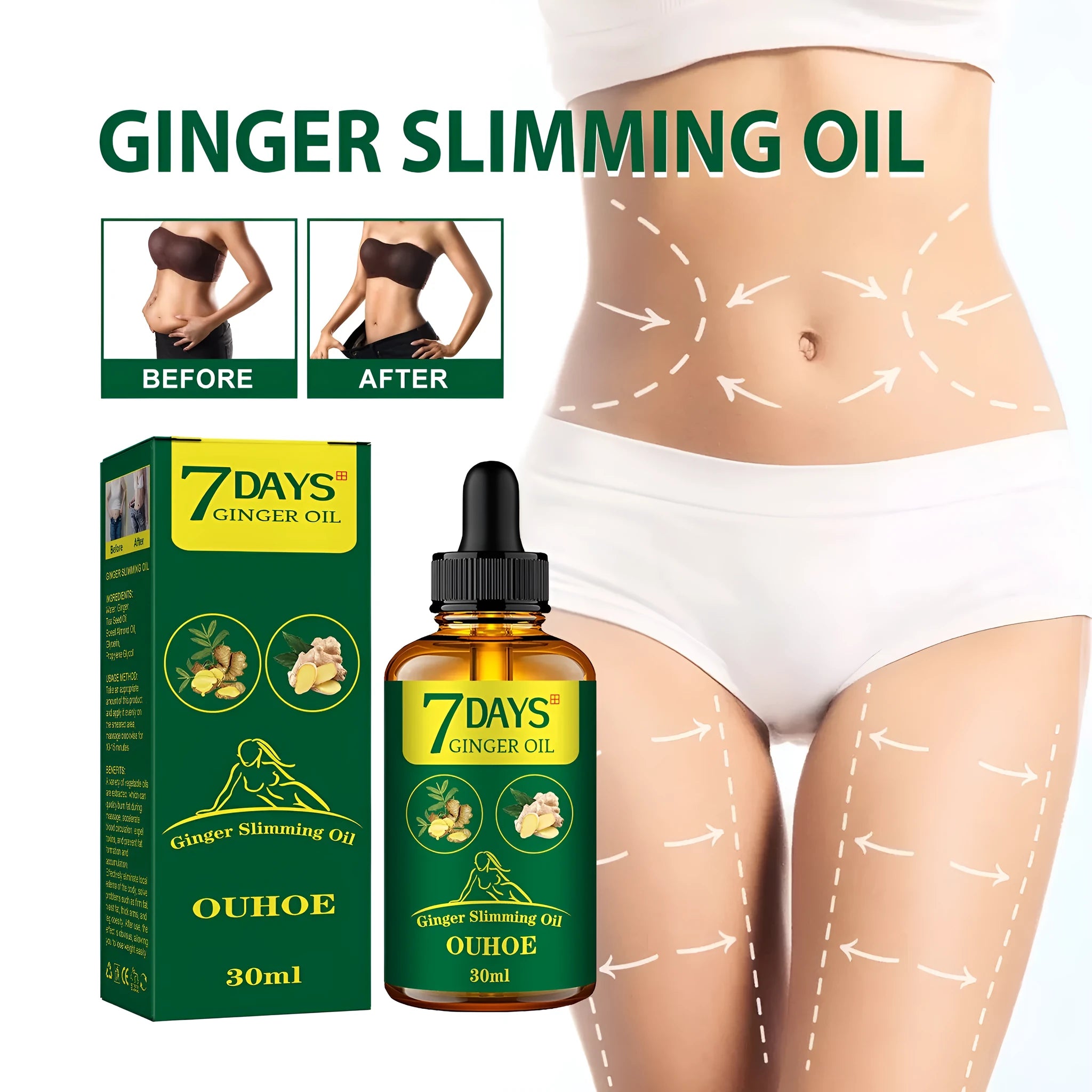 30ml bottle of ginger essential oil for body shaping and thigh firming