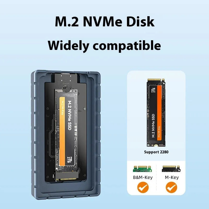 Aluminium USB4 hard disk enclosure for NVMe SSD measuring 50×118×13mm