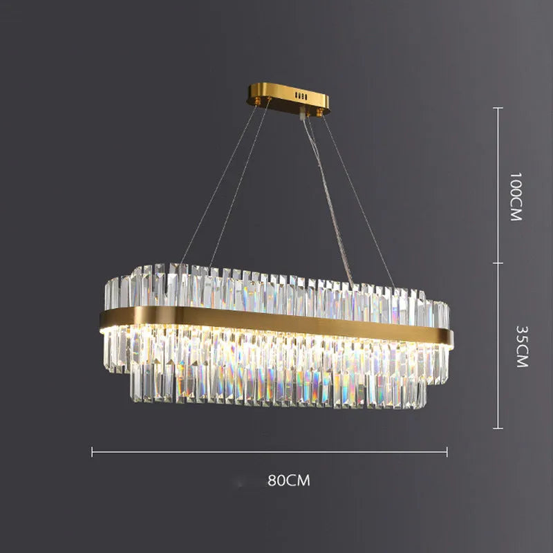 Stainless steel and crystal multi-head ceiling chandelier with adjustable height
