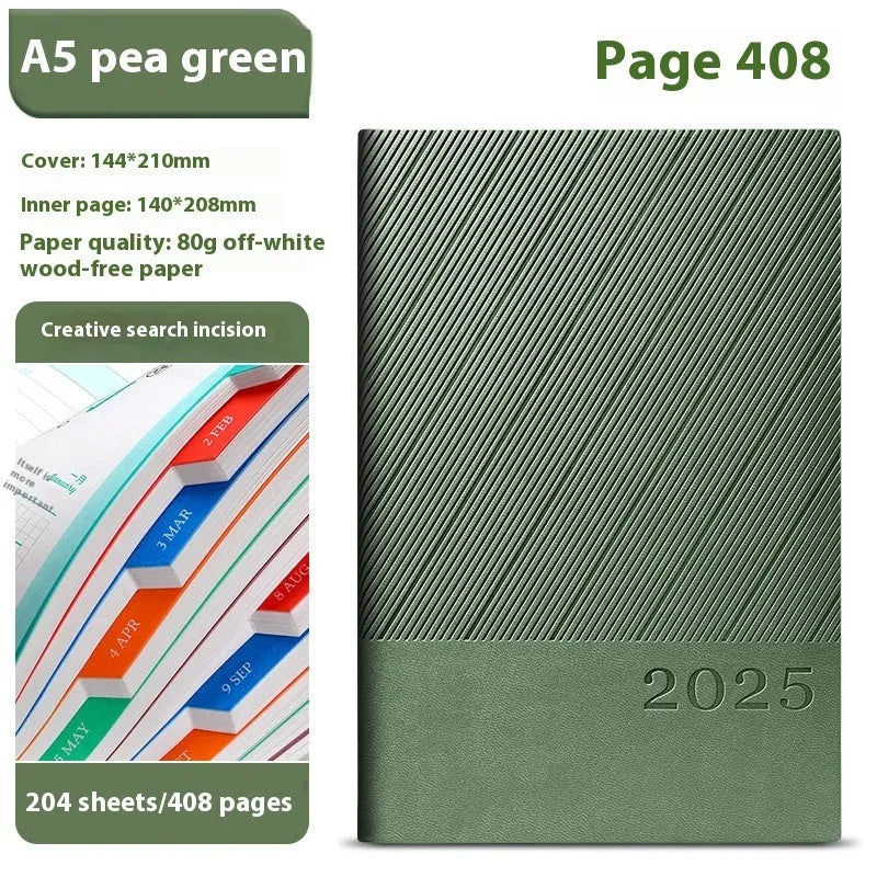 Executive A5 business notepad with striped PU leather cover open showing 80g wood-free paper