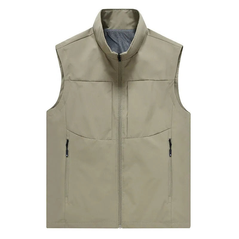 Men's casual outdoor cardigan vest with stand collar and zipper pockets in multiple colours