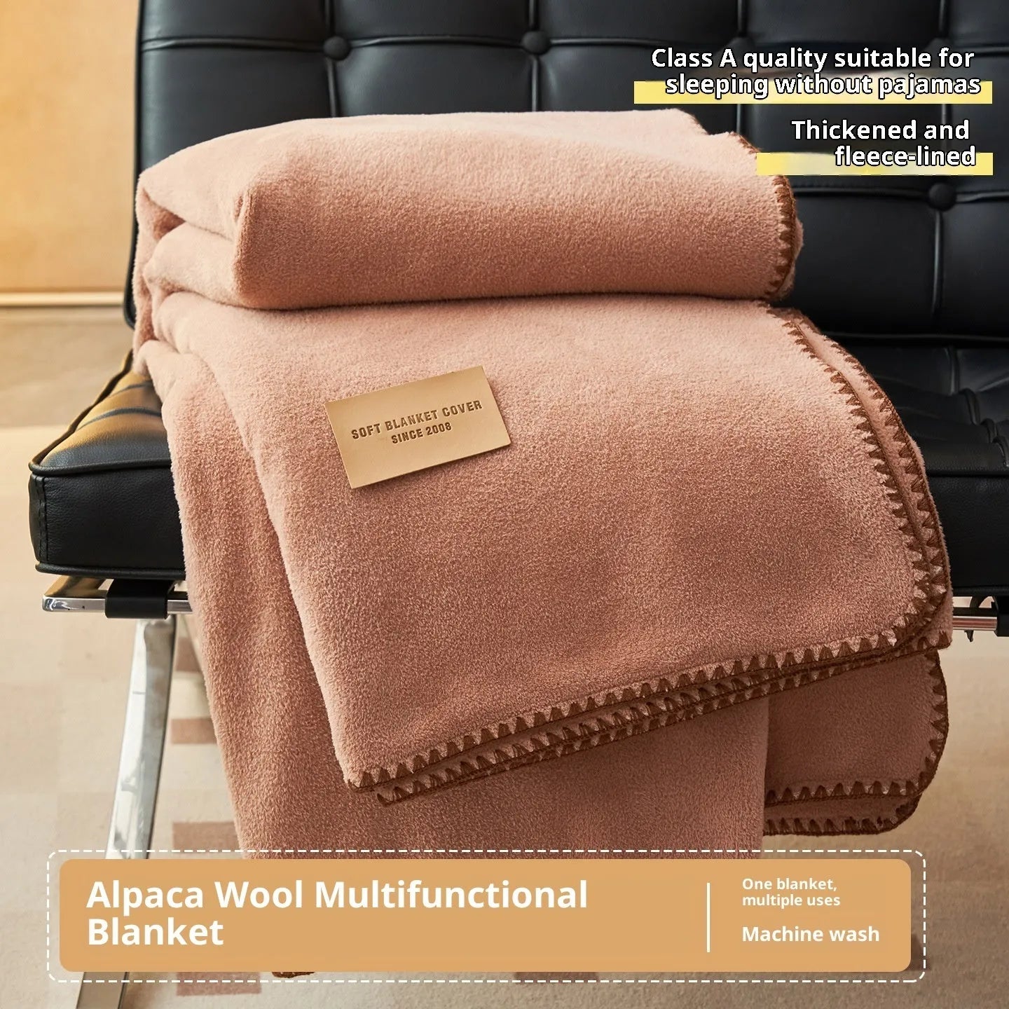 Alpaca fleecefiber blanket in solid colour, Class A soft polyester, thickened warm leg covering