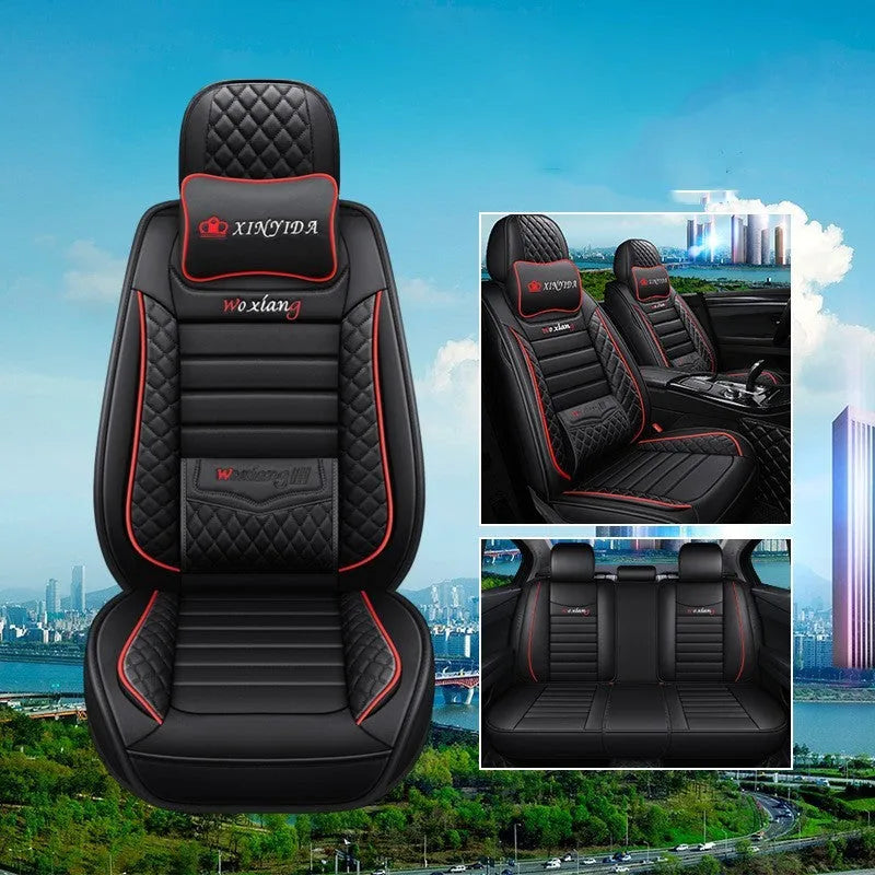 Red leather car seat cushion with high elastic sponge filling, shown on a car seat.
