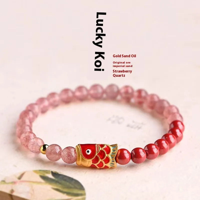 Purple cinnabar and strawberry quartz bracelet with lucky beads and peach blossom design for women