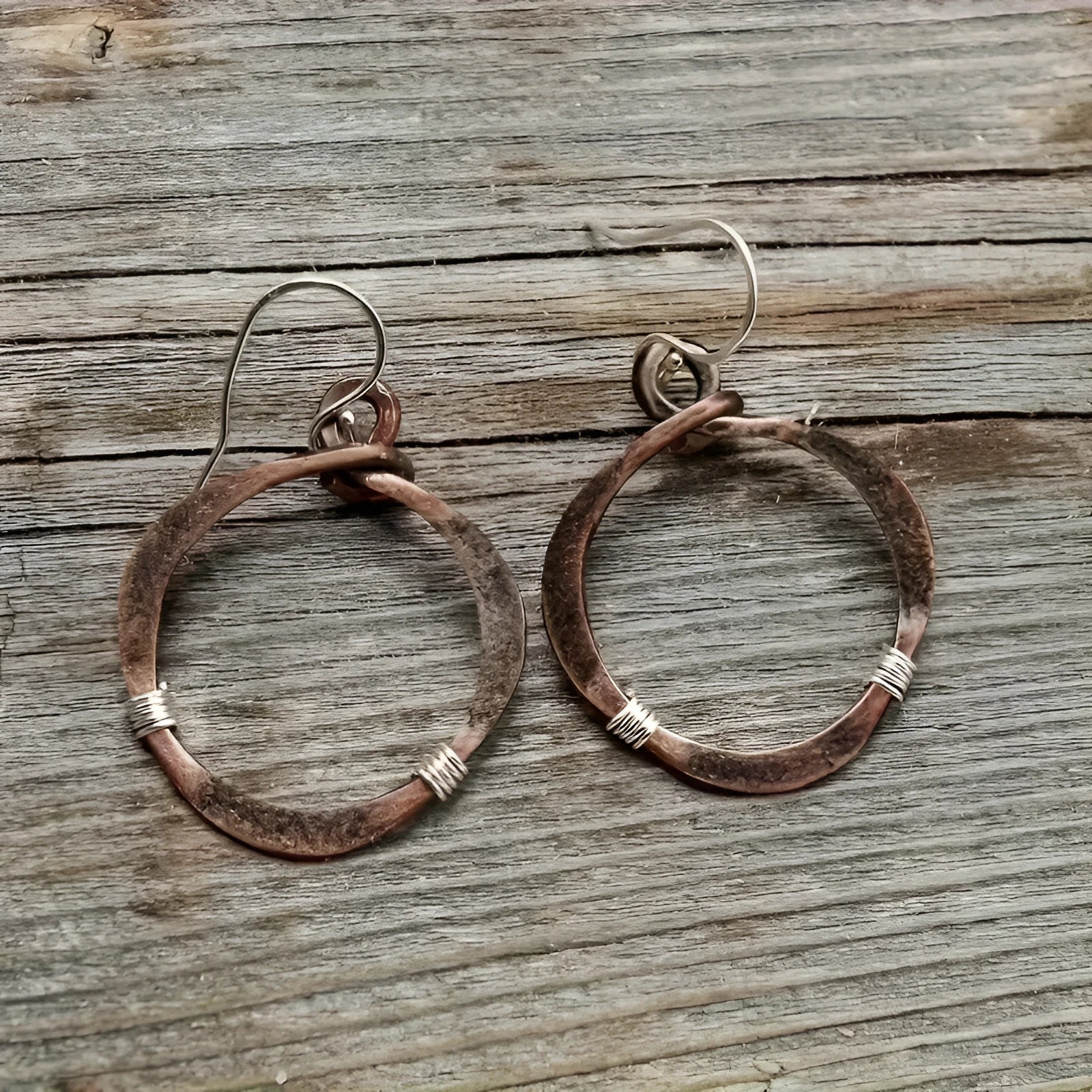 Bronze retro hollow round geometric bohemian earrings for women on light background