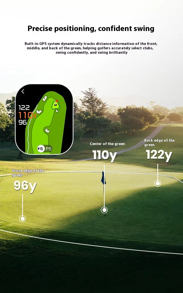 Black GenePro G1 GPS rangefinder with AMOLED screen showing distance measurement display.