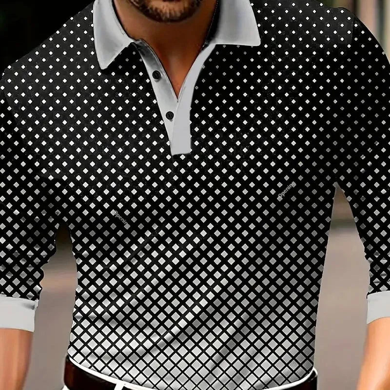 Design Button Long Sleeve Retro Loose Top for men in polyester blend, loose fit pullover