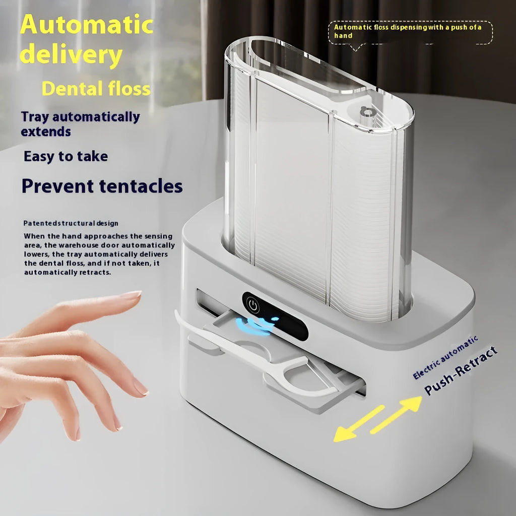 Intelligent induction dental floss box in dark gray, light gray, and gold colour options with USB charging port