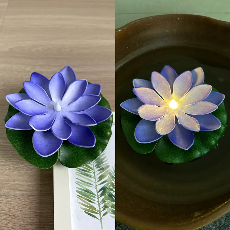 Floating water induction lotus colourful waterproof plastic night lamp 10cm size