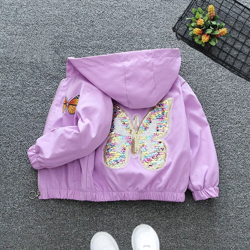 Girls' animal print hoodie coat in pink or purple, polyester, height sizes 90cm to 160cm