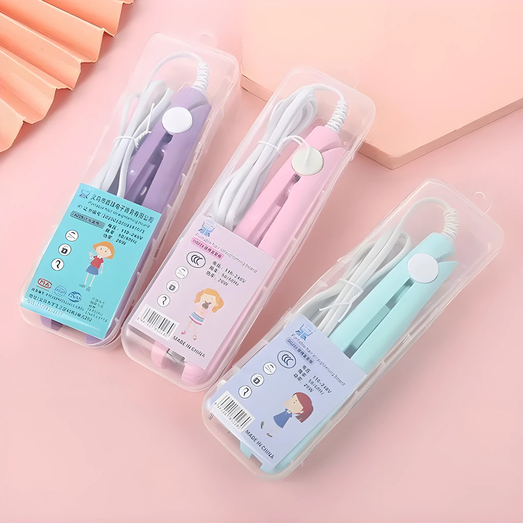 Mini hairdressing splint air bangs hair perm straightener with storage box in five colour choices.
