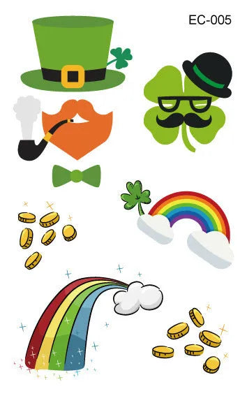 Irish festival temporary tattoo sticker with St. Patrick's Day shamrock design measuring 120×75mm