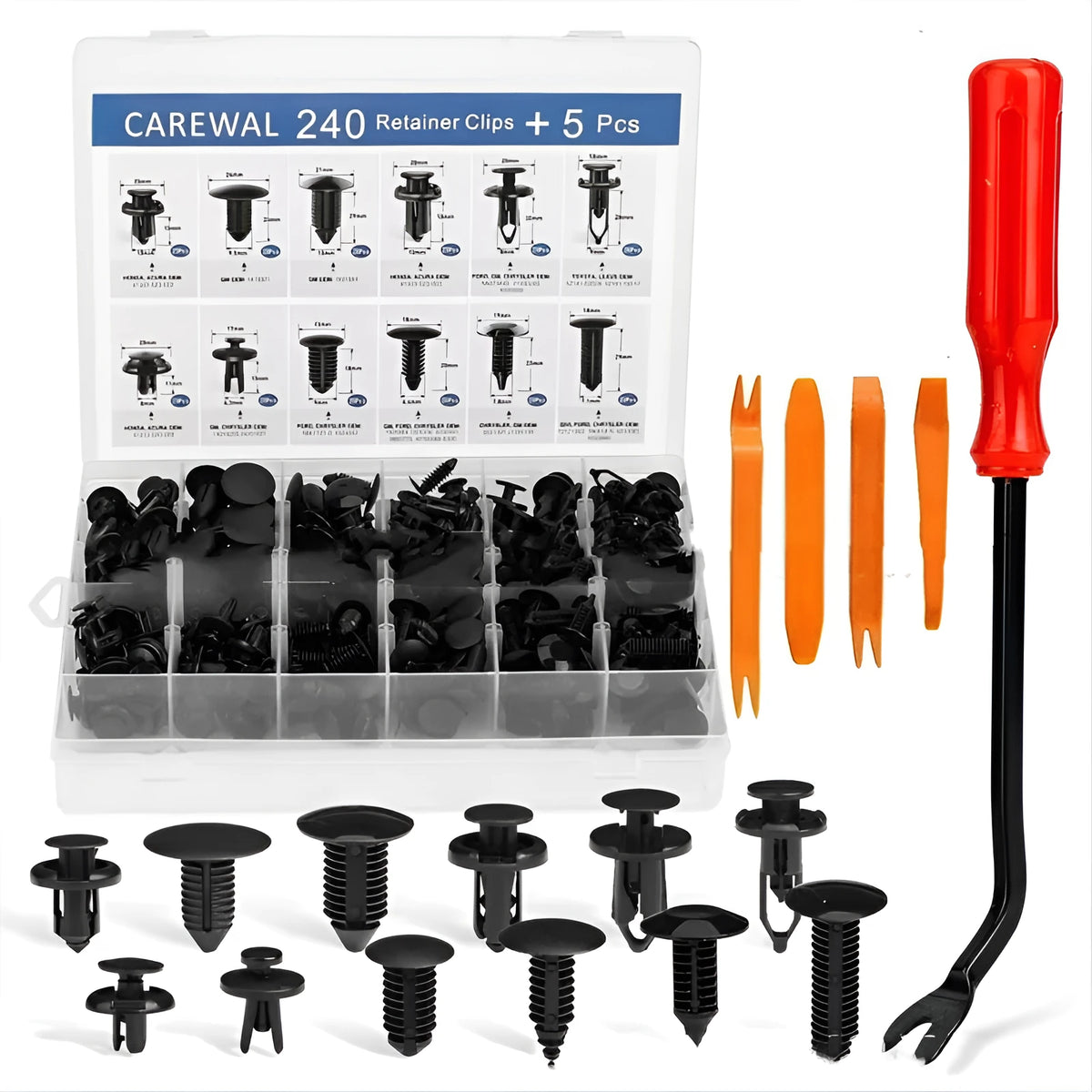 Boxed 240 pieces of plastic automobile buckles with four-piece screwdriver tool