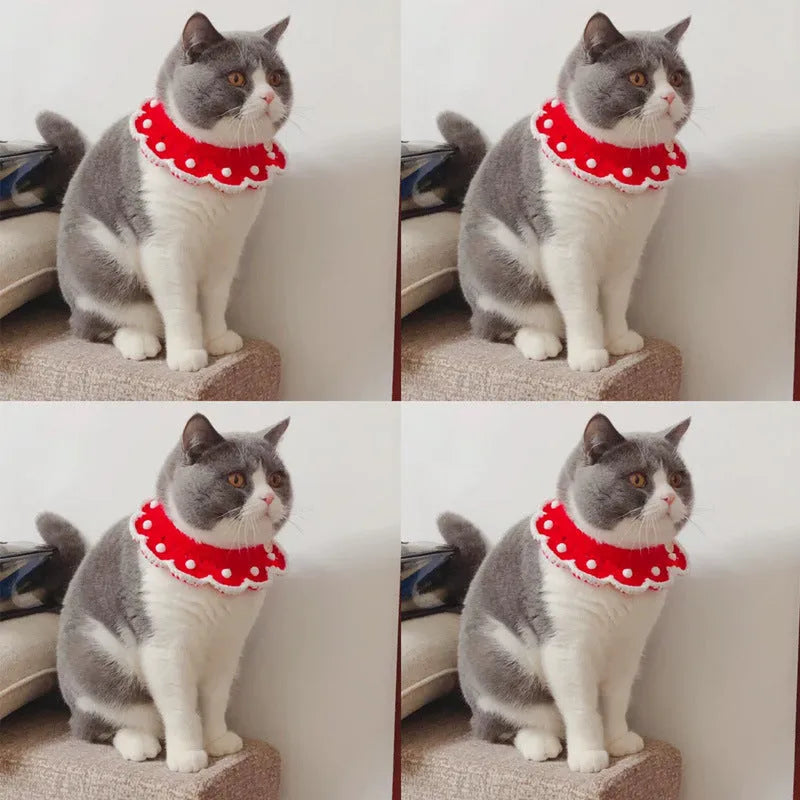 Milk cotton knitted pet collar with cartoon pattern in customisable colours and sizes for cats dogs rabbits