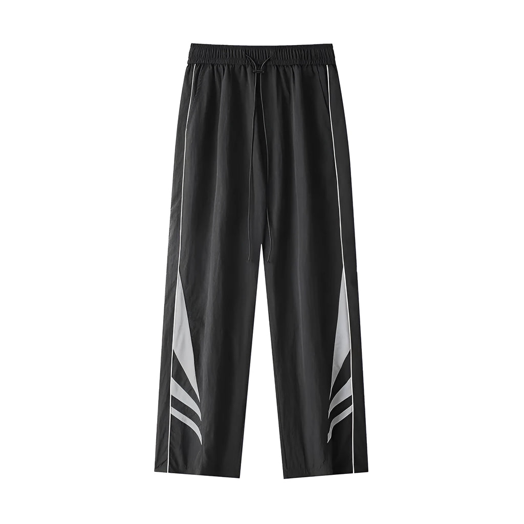Men's black loose-fit straight-leg casual trousers made from thin cotton blend fabric for summer