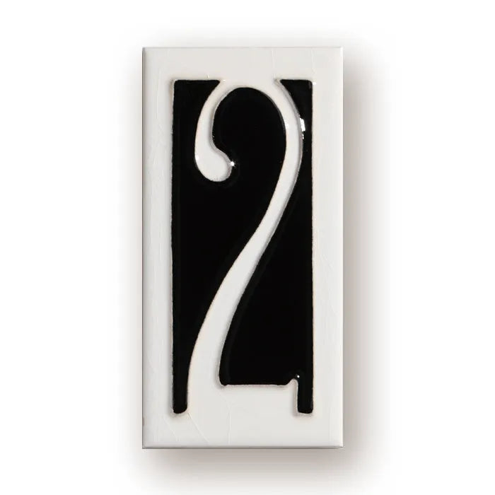 Handmade enamel art ceramic retro doorplate showing number 1 design, 76mm by 152mm