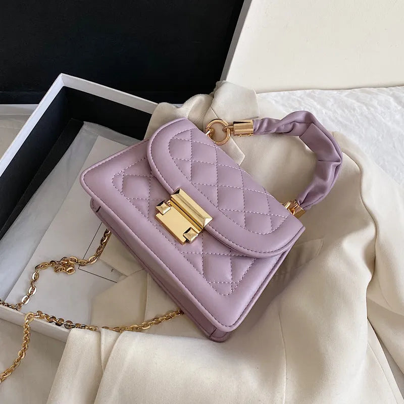 Korean-style women's rhombus square crossbody bag in soft PU leather with fixed strap