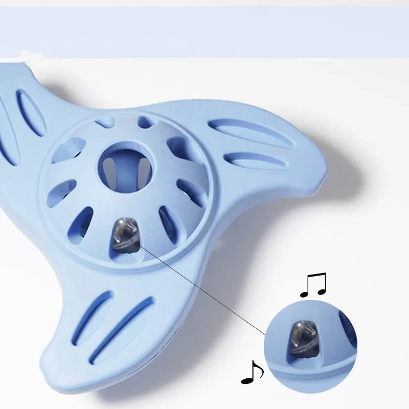 Blue bite-resistant boomerang dog toy with molar-shaped chew centre for large dogs