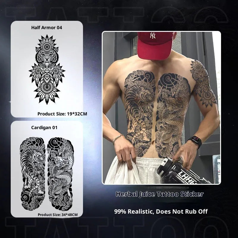 Half a tattoo sticker men's trendy pattern advanced simulation water transfer Chinese style 19x32CM
