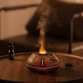 Round resin flame effect humidifier aroma diffuser with colourful LED light, 130ml tank, button control, white or black