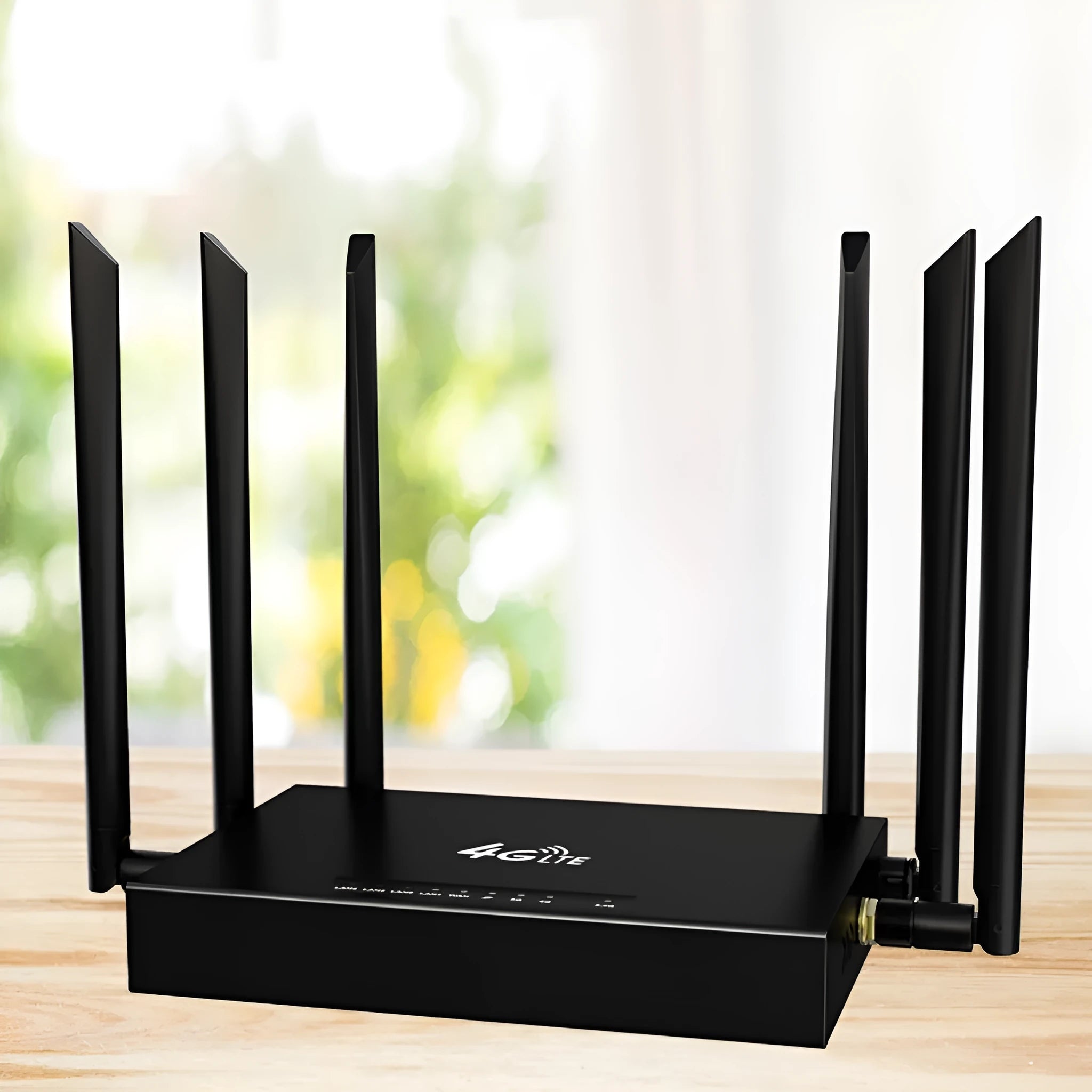 Industrial iron box 4G router with removable sucker antenna measuring 29.5 x 25 cm