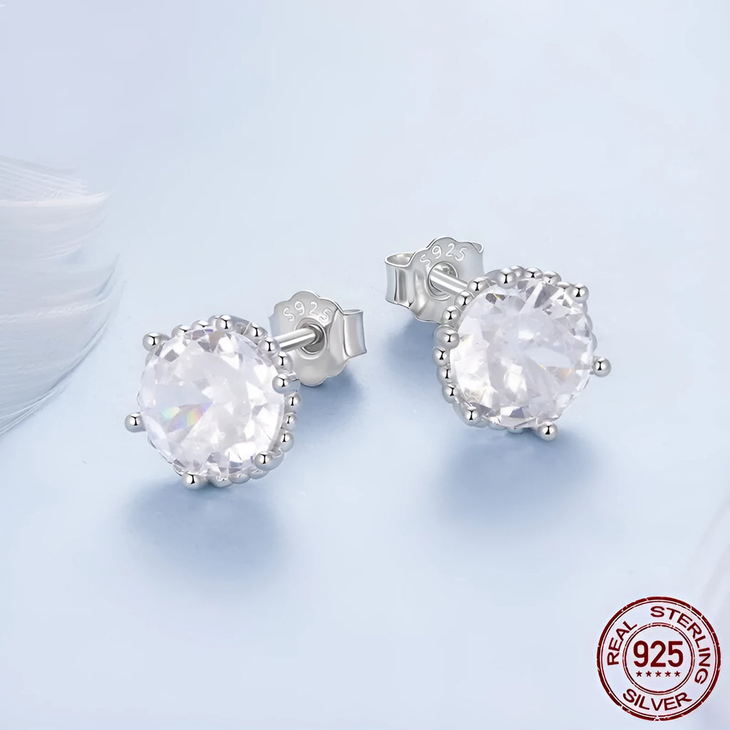 S925 sterling silver round stud earrings for women, fairy style, colour BSE1245, on plain background