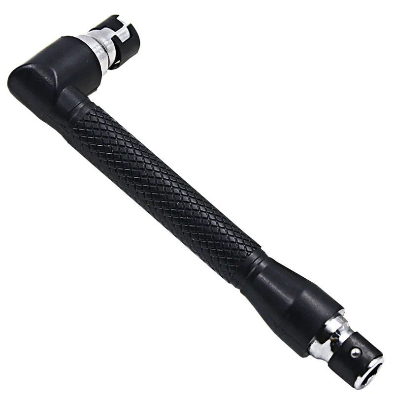 L-shaped double-headed socket wrench with 10 steel screwdriver bits for confined space fastening