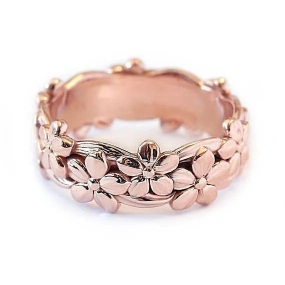 Women's alloy plum ring ornament with diamond treatment in rose gold colour, available in multiple sizes
