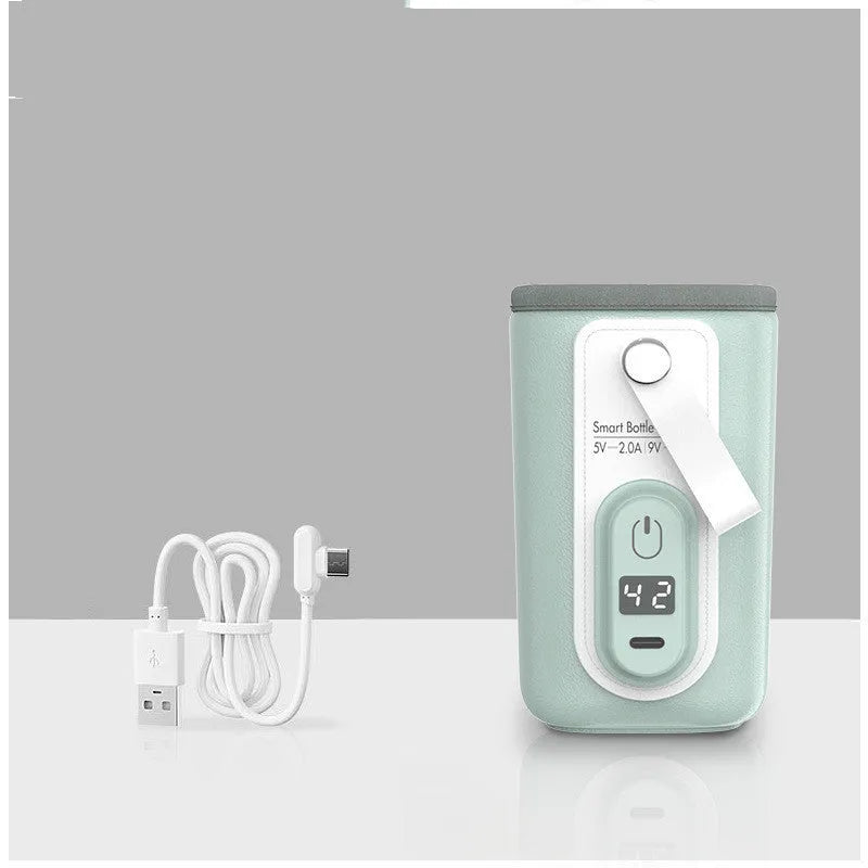 Baby bottle warmer USB portable constant temperature heating faux leather cover green pink