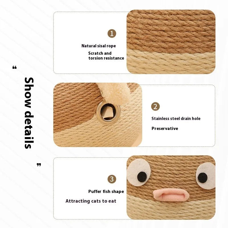 Sisal hemp pet puzzle feeder toy measuring 15cm with puffer leakage food dispensing design