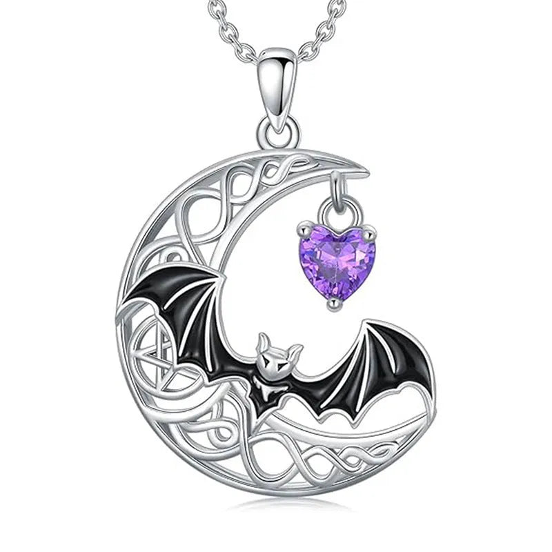 925 silver bat pendant necklace with O-shaped chain, retro gothic style, 51cm to 60cm circumference