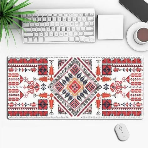 Custom anime graphic gaming mouse pad with non-slip rubber base on a wooden desk.