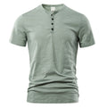 Men's slub cotton solid colour short sleeve T-shirt in denim blue on a hanger