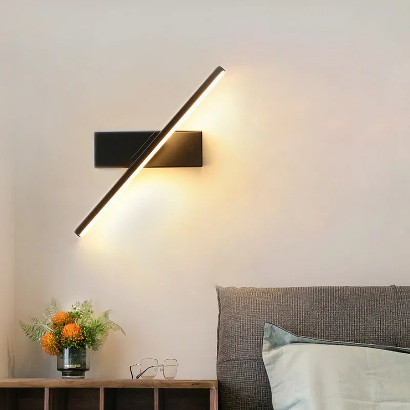 Rotatable bedroom bedside wall lamp with aluminium shade, 30cm length, Nordic style, LED light, available in black or white