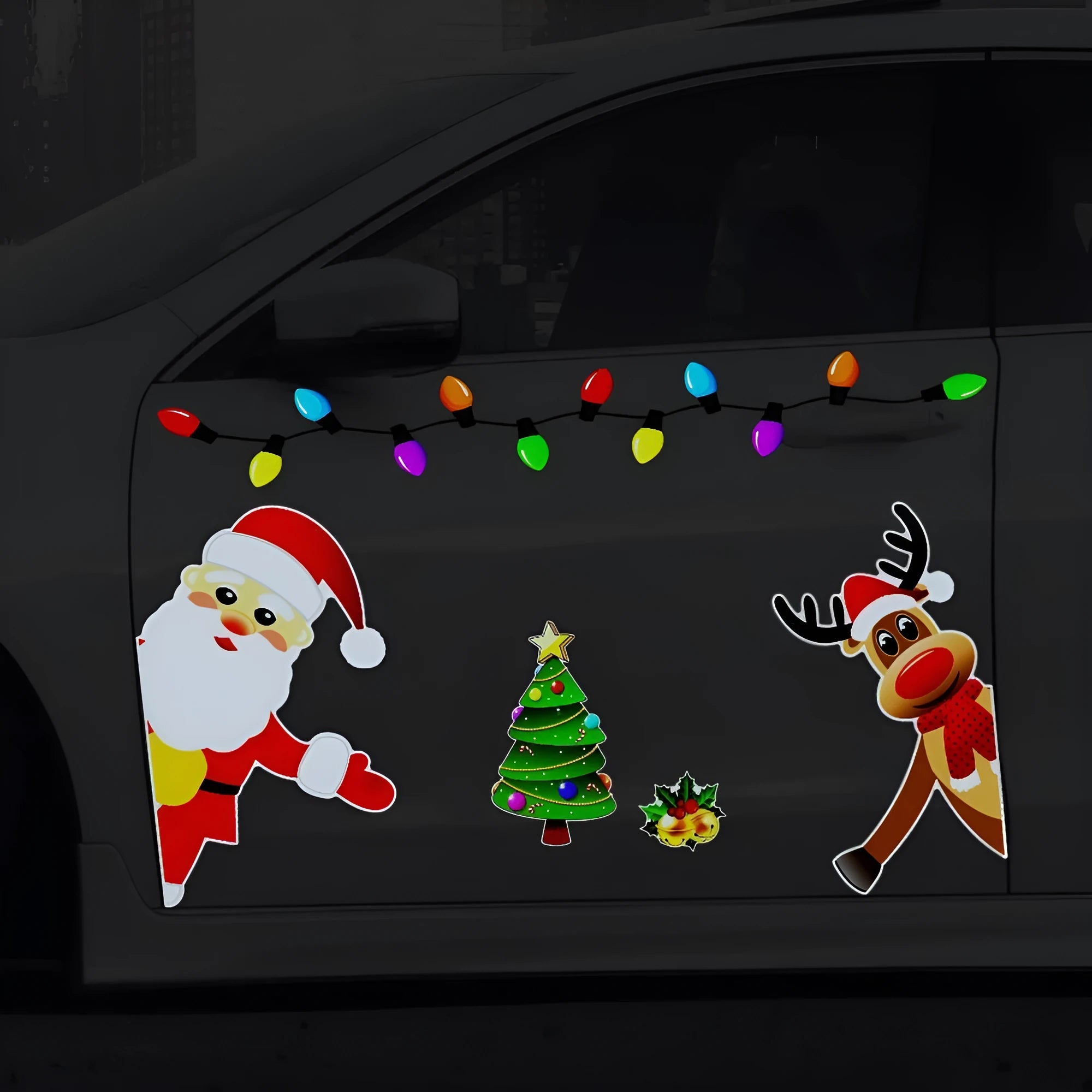 Christmas elk reflective magnetic car sticker with cartoon design on vehicle window