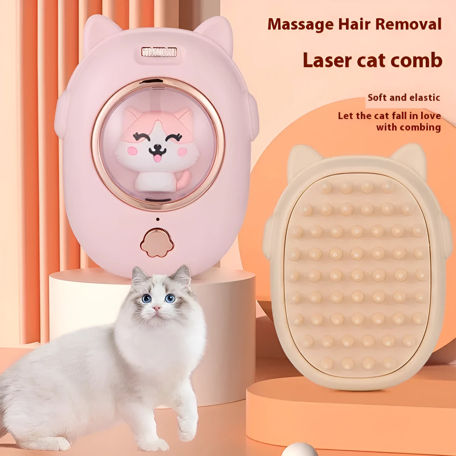 Pink and yellow pet comb laser toys for cats and dogs with comb attachment and laser pointer