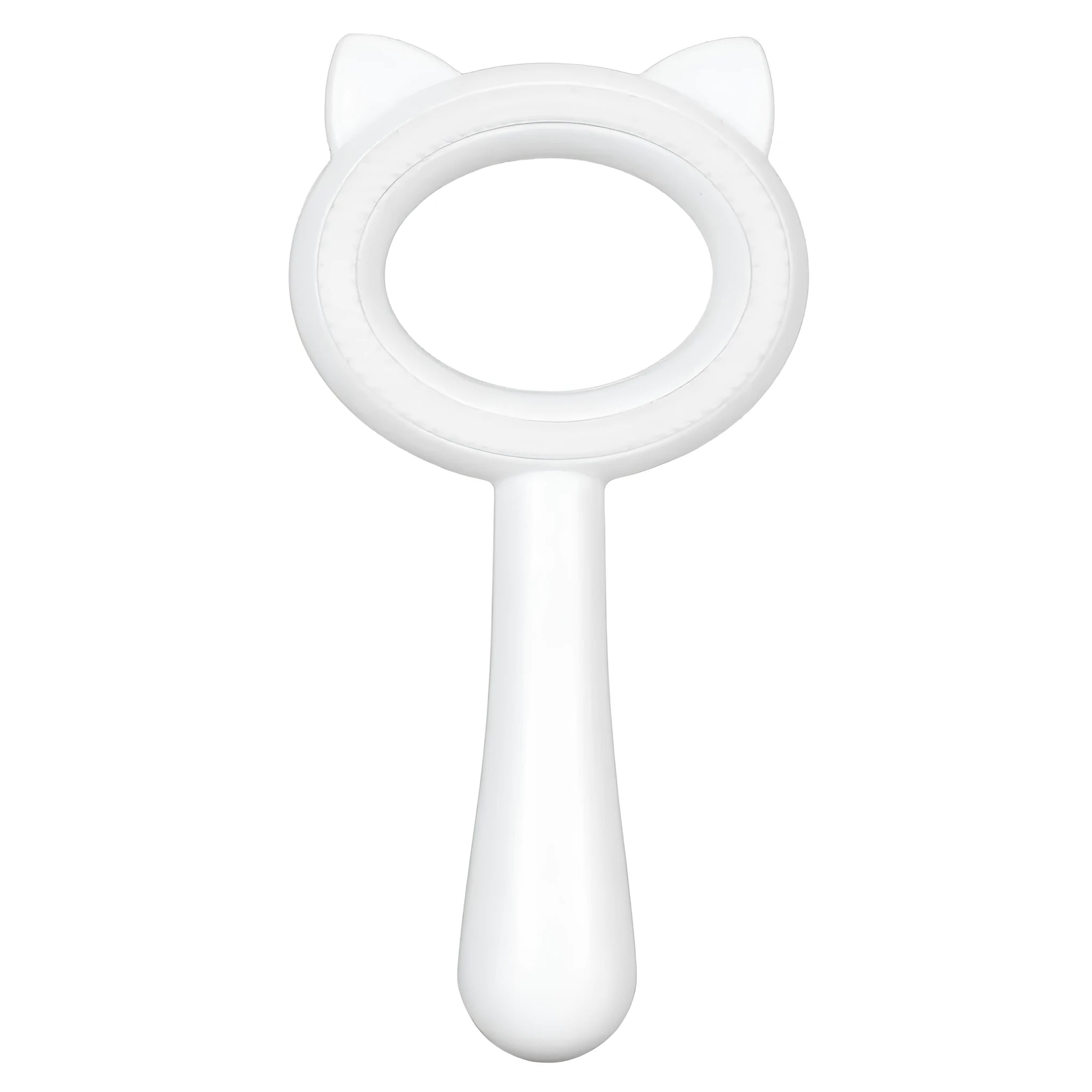 Blue and white double-sided pet grooming brush with a comfortable handle for cats and dogs.