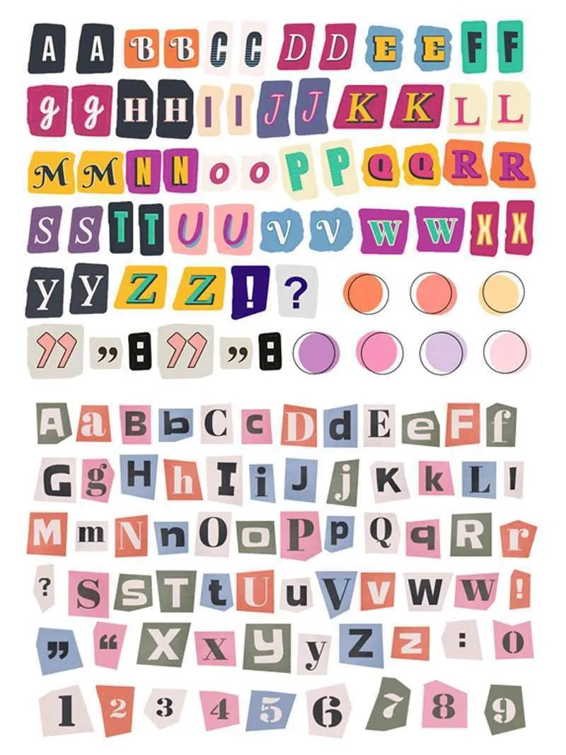 Set of cute style English letter and week word decoration stickers for planners and journals