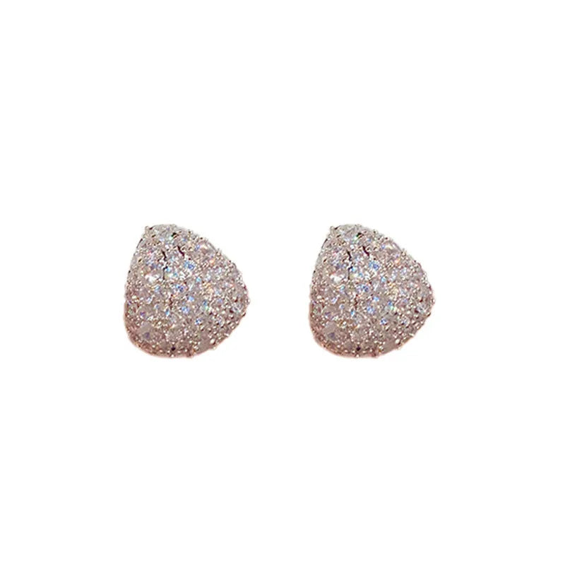 Silver zircon water droplet drop shape earrings for women copper base with thick real gold plating