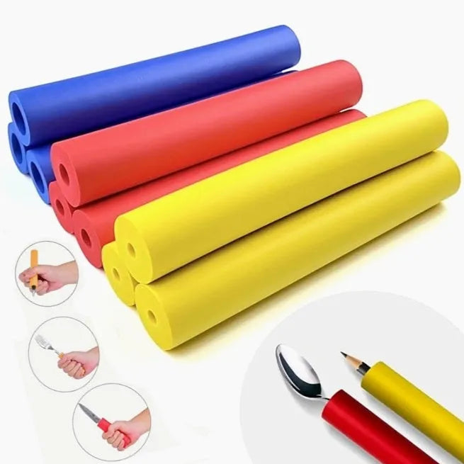 Set of rubber grip hoses for improving hold on tableware and pen handles.
