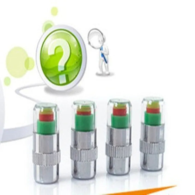 Set of four silver plastic and alloy mini tyre pressure warning caps with double explicit display