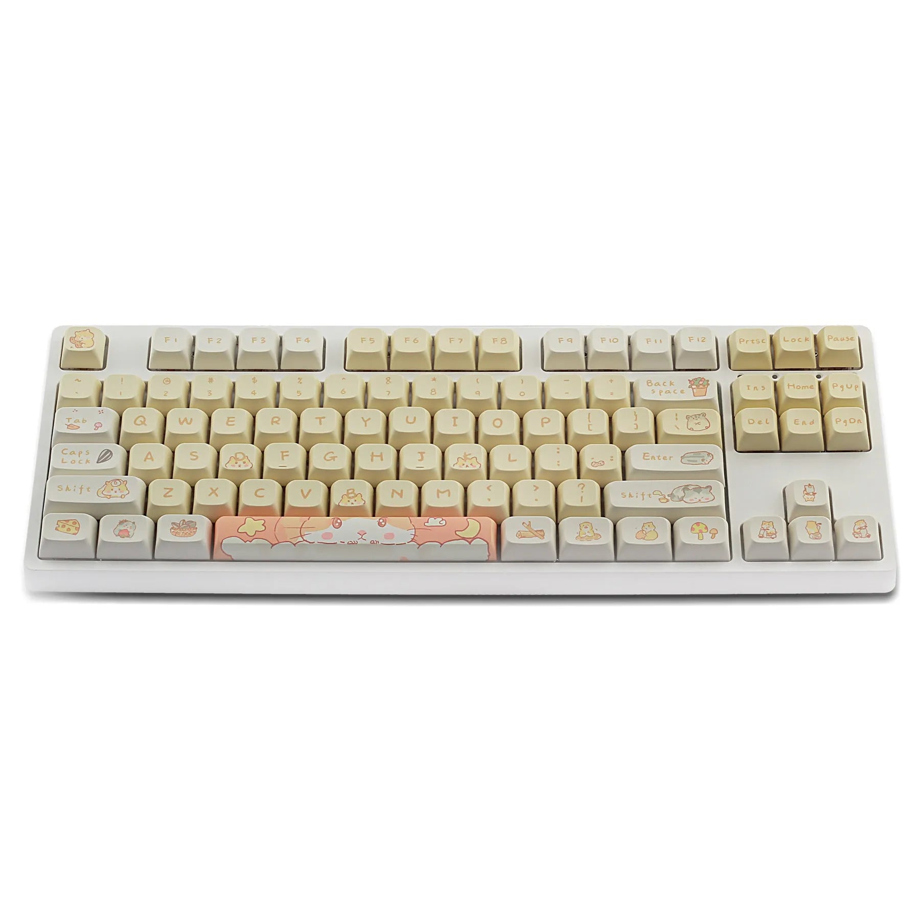 Mechanical keyboard keycap set in custard cute mouse grey design for 68 to 100 key layouts